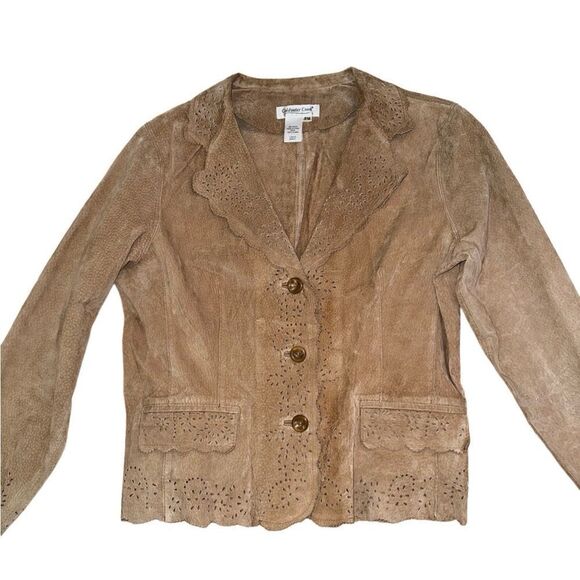 Coldwater Creek 100% Leather Eyelet Jacket - Neutral/Tan - Size PM - Picture 2 of 7